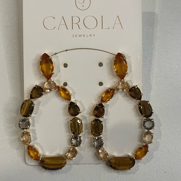 Gold and Brown Statement Earrings - Picture 1 of 3